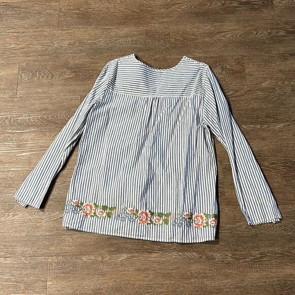 Max Edition Blue Striped Blouse with Floral Embroidery - Picture 4 of 6